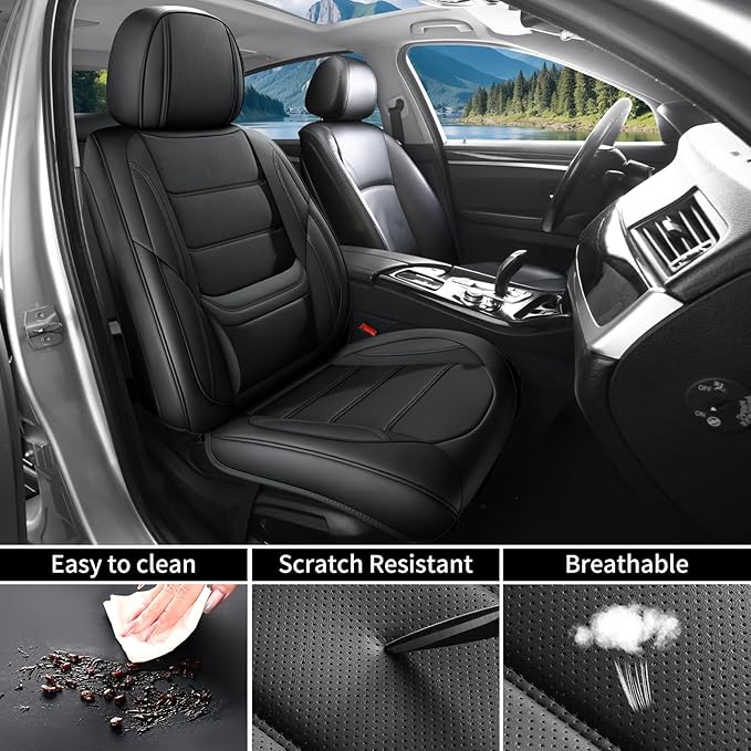 Car Seat Covers Full Set Custom fit for Chevy Trax 2015-2025 - Luxurious Faux Leather with Lumbar Support, Breathable, Anti-Skid, Durable & Comfortable (Black,Full Set)