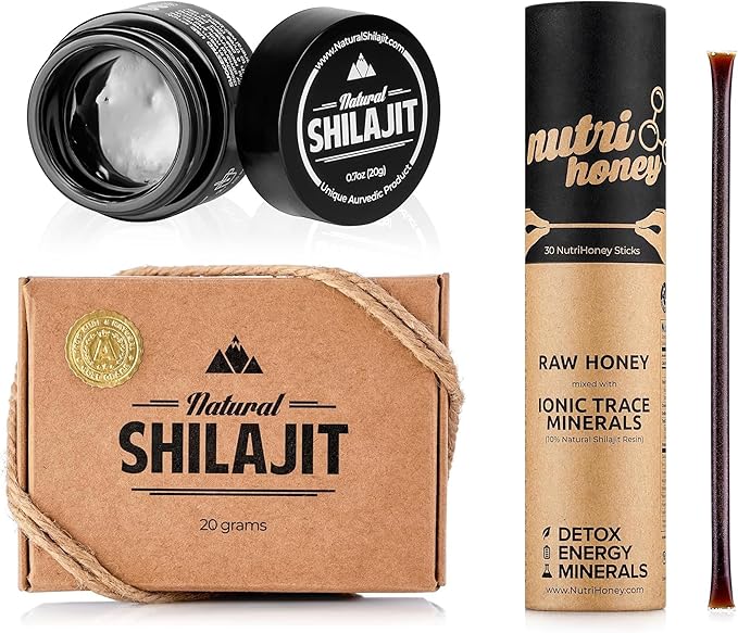 NATURAL SHILAJIT Resin - 20 Gram Shilajit Supplement with Fulvic Acid & Trace Minerals - Shilajit Honey Sticks 30 Count