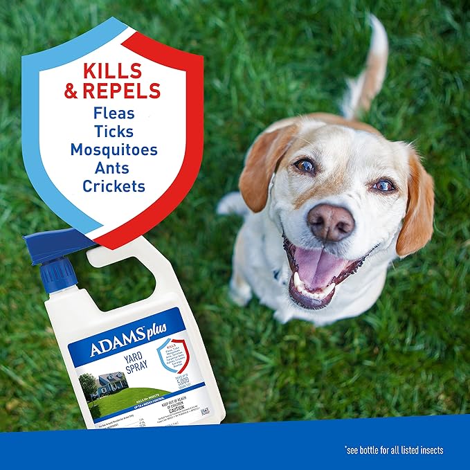 Adams Plus Yard Spray ; Kills Mosquitoes, Fleas, Ticks, Ants, And Many Other Listed Nuisance Pests in Outdoor Areas ; Treats Up to 5,000 Square Feet ; Easy To Use Hose-End Spray ; 32 Fl Oz