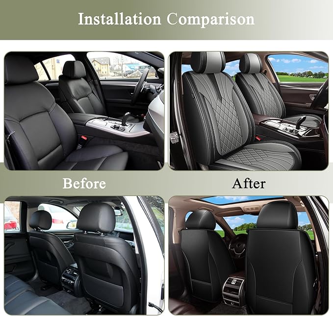 Front Pair Car Seat Covers for Subaru Outback SUV 2010-2025 2026 - Breathable Perforated Leather Seat Cover - for Subaru Outback Accessories - Black&Grey