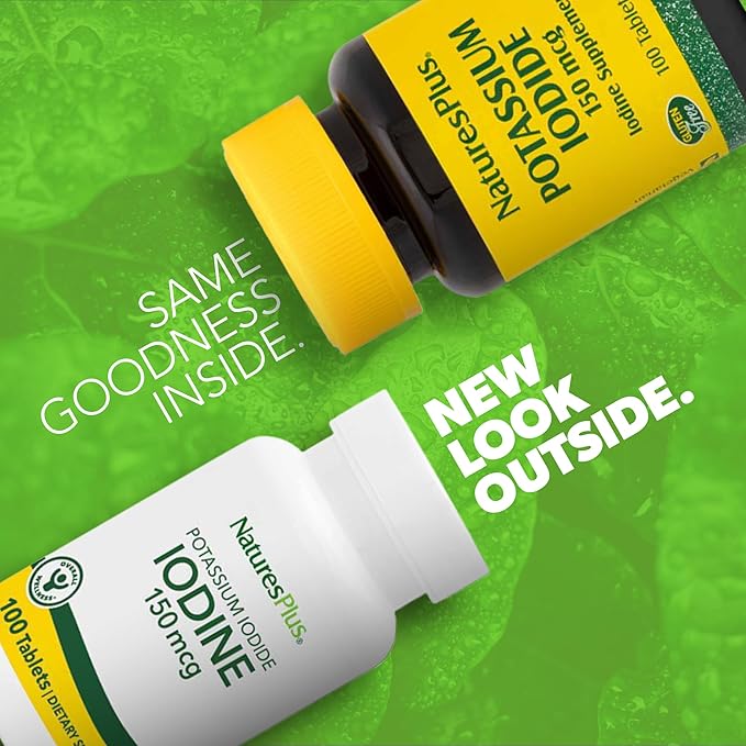 NaturesPlus Potassium Iodide - 150 mcg, 100 Vegan Tablets - Thyroid Support Supplement, Supports Respiratory Health - Vegetarian, Gluten Free - 100 Servings