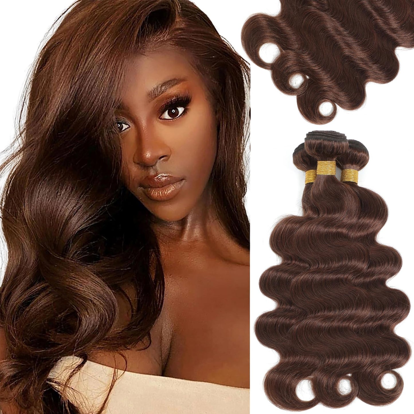 Kapelli Hair 10A Human Hair Bundles Light Brown Brazilian Virgin Hair Body Wave (#4, 14 16 18) Brazilian Human Hair 100% Unproce