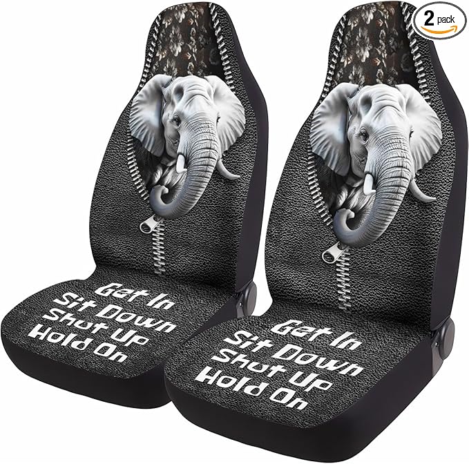 GENANY Elephant Car Seat Covers Set of 2, Breathable Front Seat Covers for Truck Sedan SUV, Animal Themed Car Accessories, Elephant Gift for Women Men