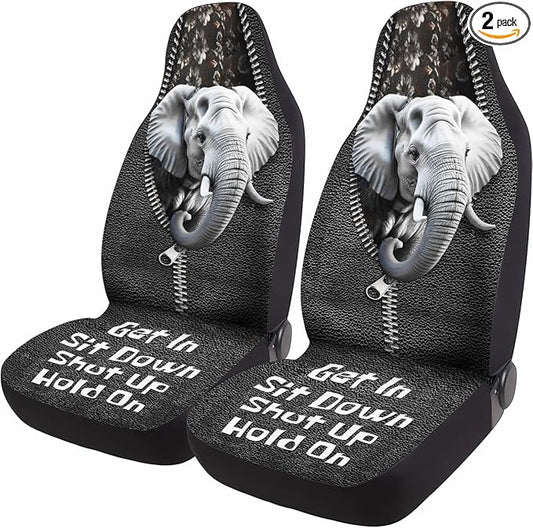 GENANY Elephant Car Seat Covers Set of 2, Breathable Front Seat Covers for Truck Sedan SUV, Animal Themed Car Accessories, Elephant Gift for Women Men