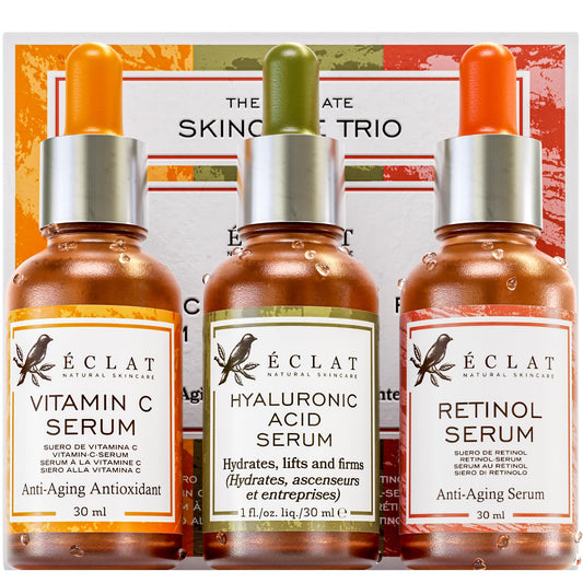 Eclat Skincare 3-Pack Face Serums - Vitamin C, Hyaluronic Acid, Retinol For Anti-Aging, Hydrating Care