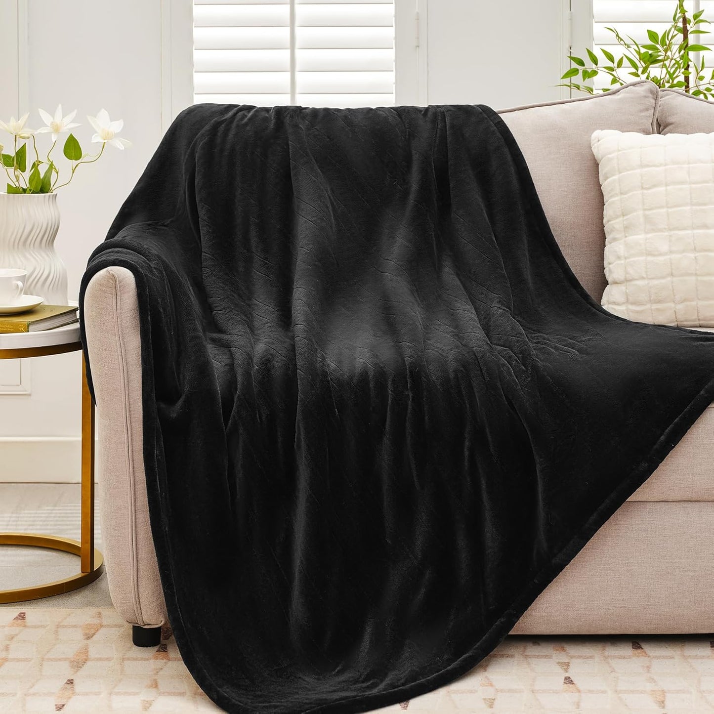Heated Throw Blanket 50"×60" - Premium Cosy Soft Electric Blanket with 6 Heating Levels,Fast Heating Flannel Sherpa Blanket for Bed & Couch - Auto Shut Off/Machine Washable (Black)