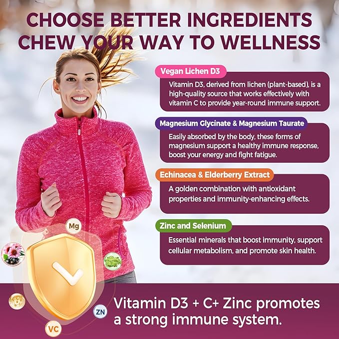 Vitamin C D3 Zinc Gummies for Adults w/Echinacea, Elderberry, Selenium, Magnesium，Vitamin D3 5000IU, Daily Immunity Booster Multivitamin Gummies, for Immunity Antioxidant Bone Energy，Vegan 1 Pack