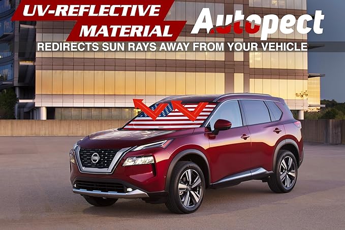 Windshield Sun Shade - American Flag Design, High-Resolution Sun Visor for Car, Truck, SUV with Mirror Cut-Out for Interior Sun Protection, Foldable Car Sun Shade (Original, Large)
