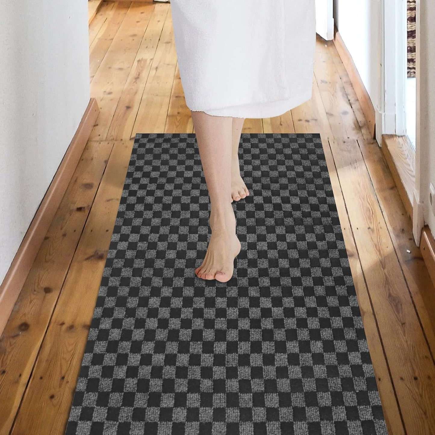 Custom Size Backed Non-Slip Area Rugs Runner, Easy Clean, Waterproof Runner Rugs for Hallway Entryway, Kitchen, Laundry, 3FT x 49FT, Gray Checkered