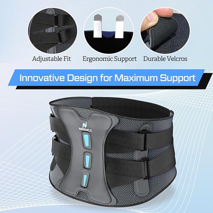 NEENCA Lower Back Brace for Lower Back Pain Relief, Medical Grade Lumbar Support Belt for Women Men, Herniated Disc,Lumbar Strain,Sciatica, Scoliosis (Black, X-Large)
