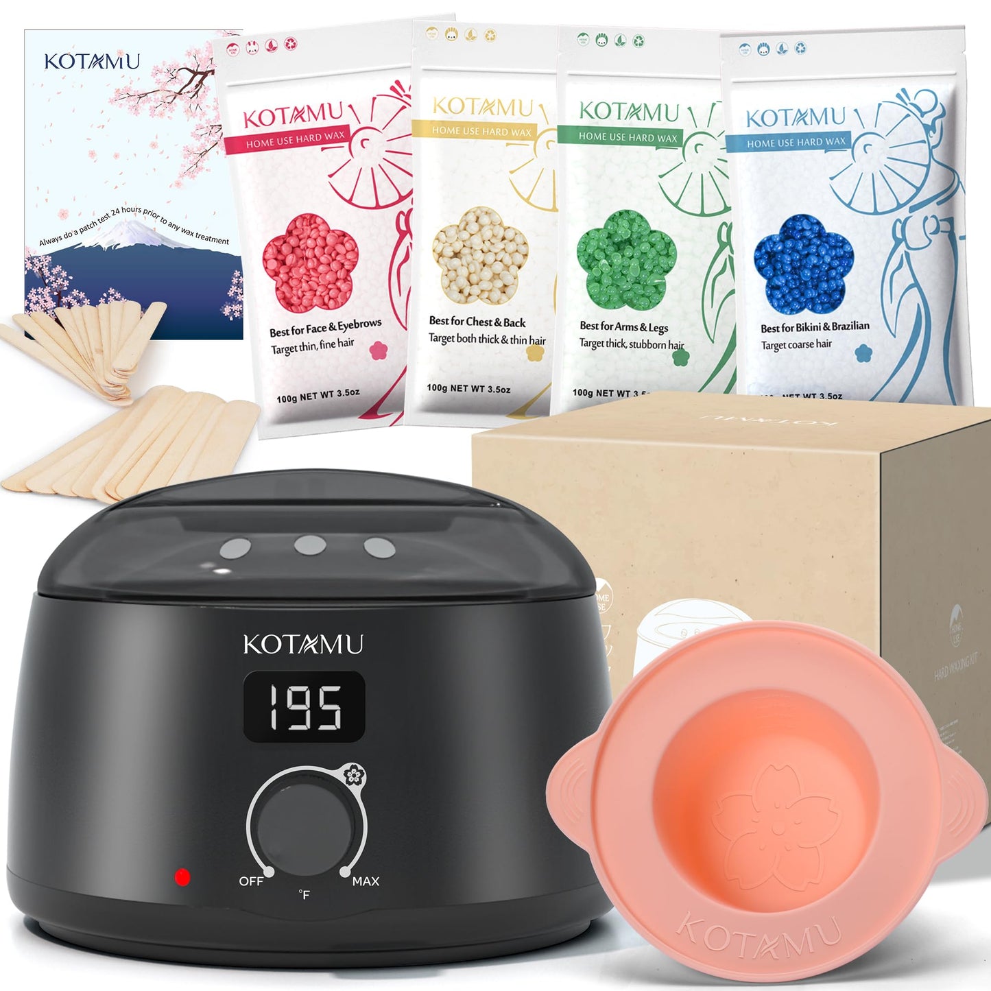 Kotamu Waxing Kit Black Digital Wax Kit For Women Men Sensitive Skin Hard Wax Pot For Eyebrow Face Leg Underarm Coarse Soft Hair