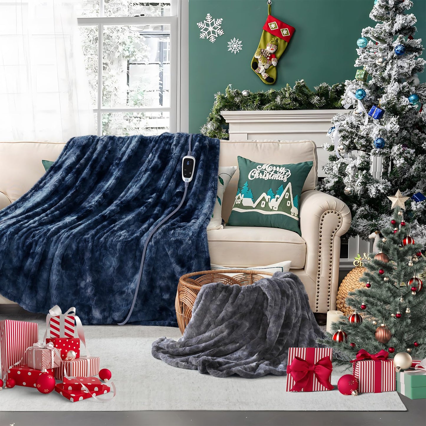 Sealy Electric Blanket Heated Throw, Faux Fur Heating Blanket with 6 Heat Settings & 2-10 Hours Auto Shut Off, Fast Heating & ETL Certification, 50x60 Inch, Grey