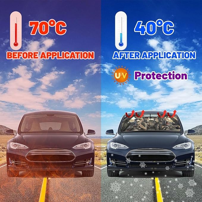 Funny Donkey Print Car Sunshade Umbrella Funny Donkey Windshield Sun Shade for Car Retractable Umbrella Sunshades for Front Window Sun Shades Cover Visor Portector Block UV Rays