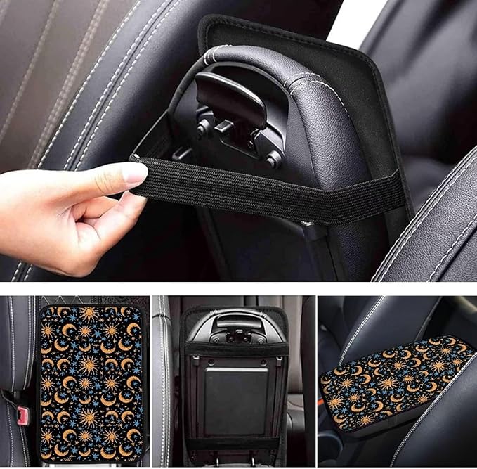 Car Console Armrest Cover, Moon Star Print Car Armrest Seat Box Cover Protector Auto Accessories Car Decor for Women Men,Universal Fit,Machine Washable