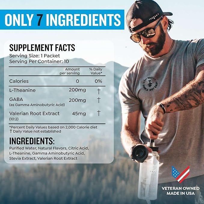 GABA L Theanine Supplement | Melatonin-Free Sleep Aid for Adults | Valerian Root for Night Support & Restful Sleep | GABA Calm Liquid Drink Mix for Adults | Lemon Ginger, Pack of 10