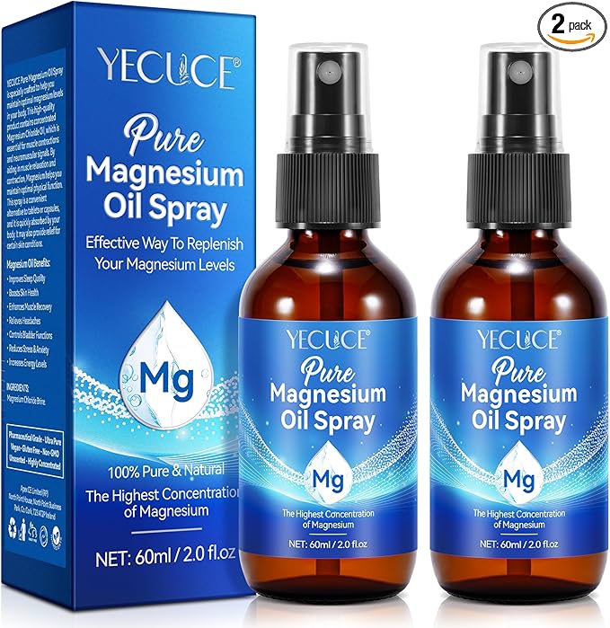 Magnesium Oil Spray, Pure Magnesium Spray for Feet, Magnesium Supplement Fast Absorbent for Leg, Muscle, Bone Health Supplement Topical (4 fl oz)