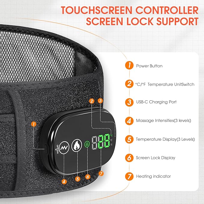 Heated Back Massager with 3 Heating & 3 Vibration Modes, Cordless Heating Pad for Back, Heated Back Brace Gifts for Family Men Women