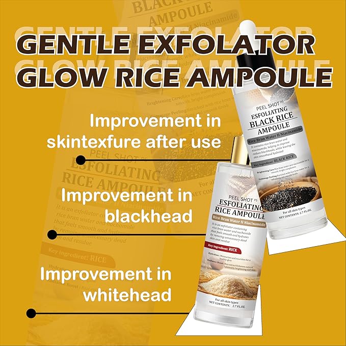 Peel Shot Glow Rice Ampoule Duo, Day & Night Exfoliating Facial Treatment with Niacinamide, Hyaluronic Acid & Rice Extract for Blackhead Removal & Pore Refining (2)