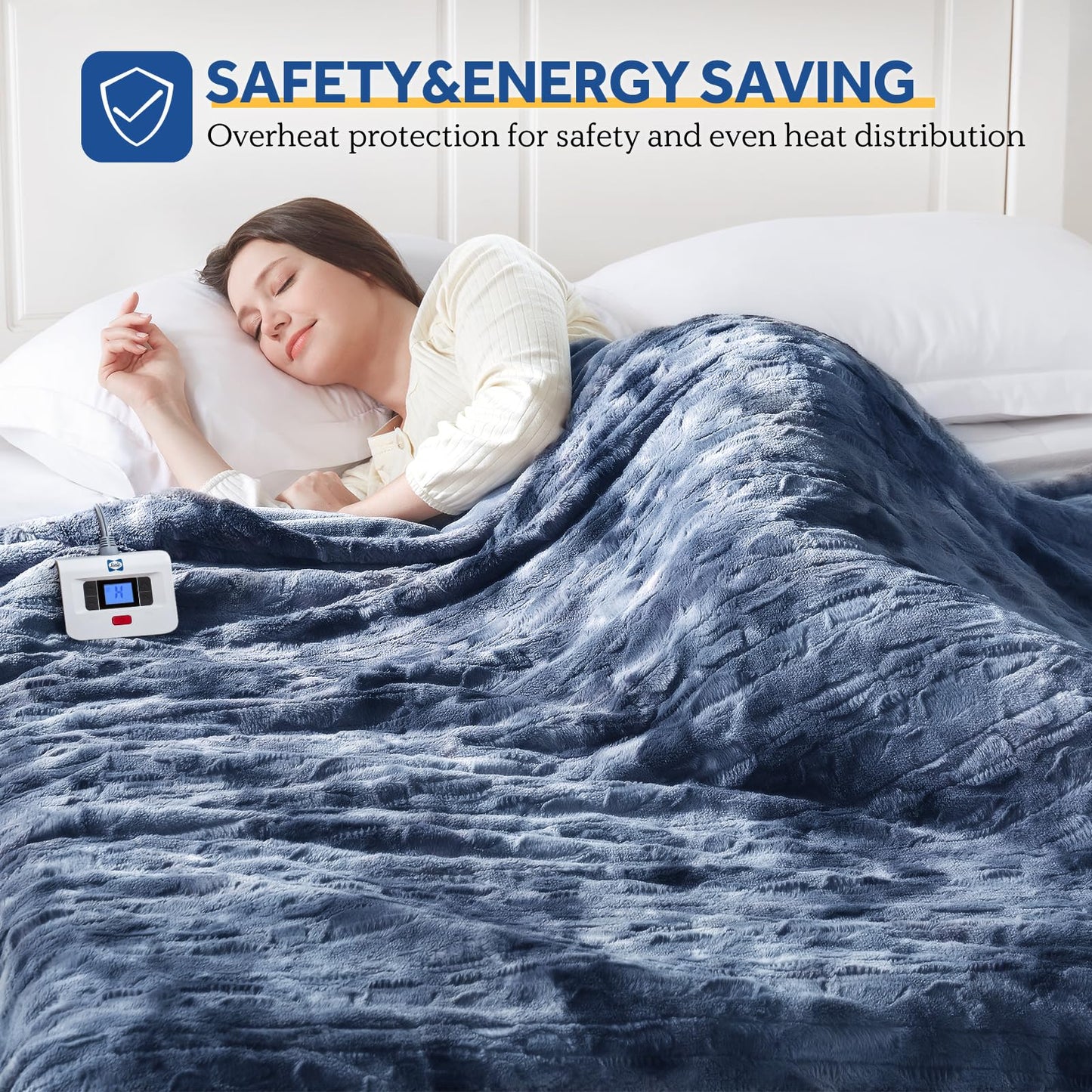 Sealy Electric Blanket Heated Throw, Faux Fur Heating Blanket with 6 Heat Settings & 2-10 Hours Auto Shut Off, Fast Heating & ETL Certification, 50x60 Inch, Grey