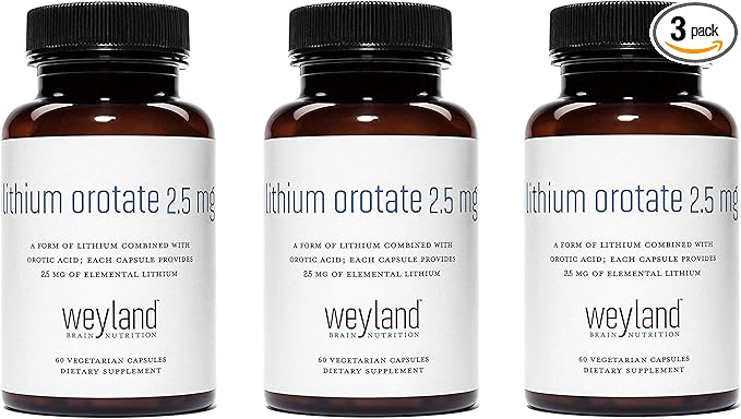 Lithium Orotate 2.5mg (3 Bottle), 180 Vegetarian Capsules, Lithium Supplement Supports Healthy Mood, Behavior, Memory and Wellness