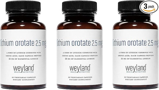 Lithium Orotate 2.5mg (3 Bottle), 180 Vegetarian Capsules, Lithium Supplement Supports Healthy Mood, Behavior, Memory and Wellness