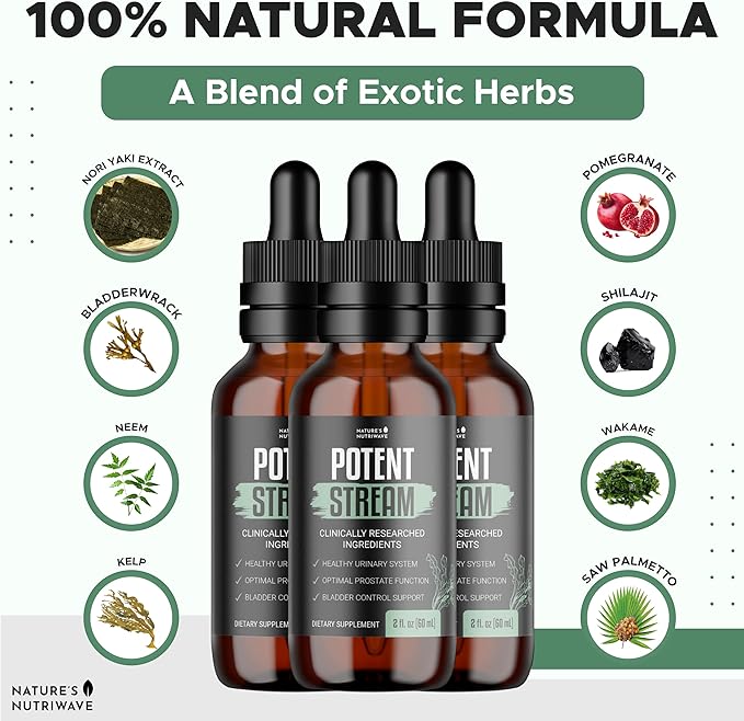 PotentStream Drops - Original Formula, Natural Liquid Supplement with Plant Extracts | 100% Natural, Made in USA, 1 Month Supply