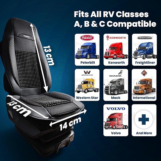 Semi Truck Beaded Seat Covers, Cooling Car Seat Cushion for Back Support, Anti-Sweat Seat Covers for Trucks, Universal Fit for Volvo, Kenworth, Freightliner, Improved Comfort & Durability