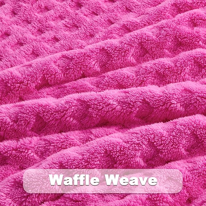 NEWCOSPLAY Super Soft Twin Blanket Pink Premium Silky Flannel Fleece 3D Waffle Checkered Lightweight Bed Blanket All Season Use (Hot Pink, Twin(60"x80"))