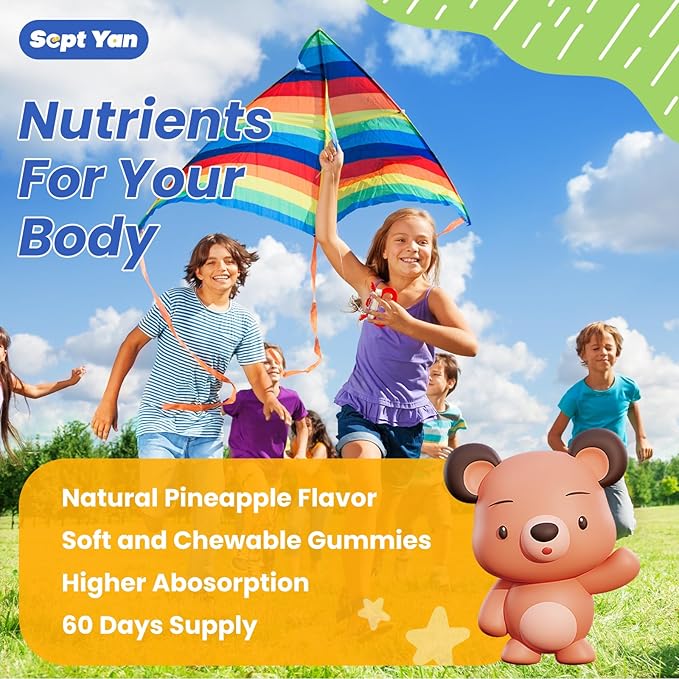 Magnesium Citrate Gummies for Kids & Adults - Calm Magnesium Supplement with Vitamin B6, Chamomile & Lemon Balm for Sleep, Bones, Pineapple Flavor 60 Gummies