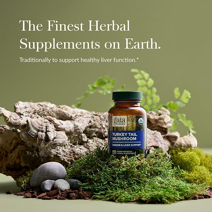 Gaia Herbs Turkey Tail Mushroom - Immune Support Supplement to Help Maintain Liver Health - with Organic Turkey Tail Mushroom Fruiting Body Extract - 40 Vegan Capsules