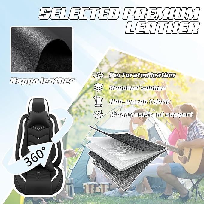 Car Seat Covers Fit for Toyota rav4 2000-2026, Stylish Sport Seat Covers, Waterproof Wear-Resistant Premium Nappa Leather Car Seat Cover.(Full Set with Pillow/Black White)