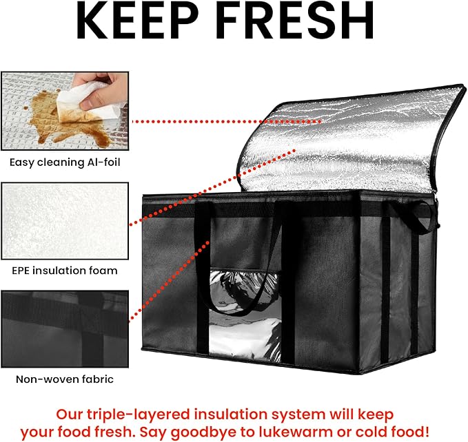 NZ home Insulated Bags for Food Delivery (3XL) Grocery Shopping Cooler Bag, Pizza Delivery, Hot & Cold Catering Tote, Reusable, Foldable & Heavy Duty (Orange)