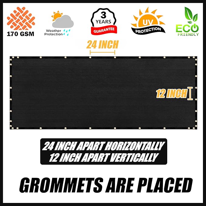 Royal Shade 5' x 10' Black Fence Privacy Screen Windscreen Cover Netting Mesh Fabric Cloth - Cable Zip Ties Included (We Make Custom Size)