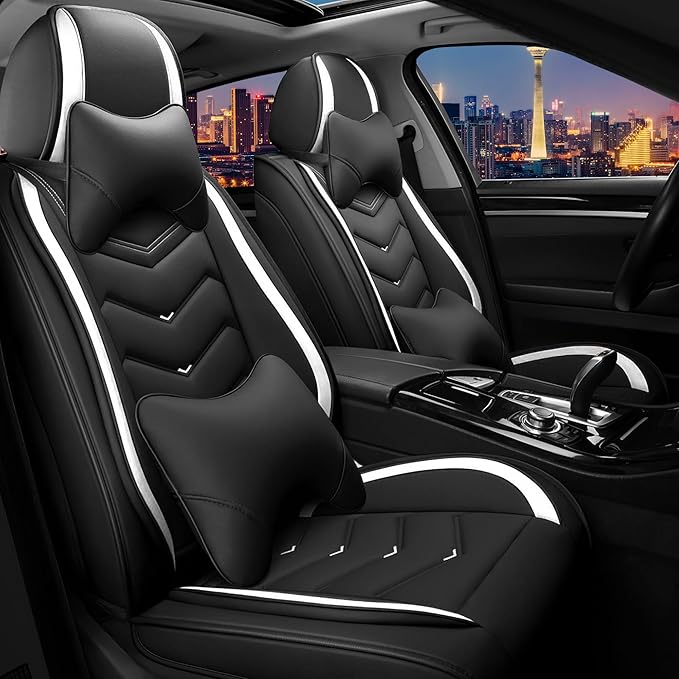 CTDS Car Seat Covers for Nissan Altima 2001-2026, Stylish Sport Seat Cover, Premium Nappa Leather Car Seat Cover. Automobile Seat Covers Sets.(Luxury 2 Seats/Black White)