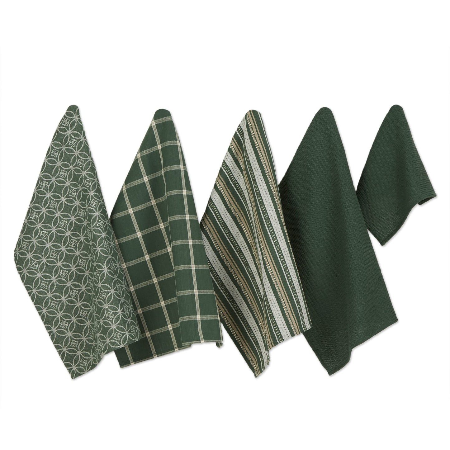 DII Assorted Woven Kitchen Set, Dishtowel, 18x28, Dishcloth, 13x13, Red, 5 Piece