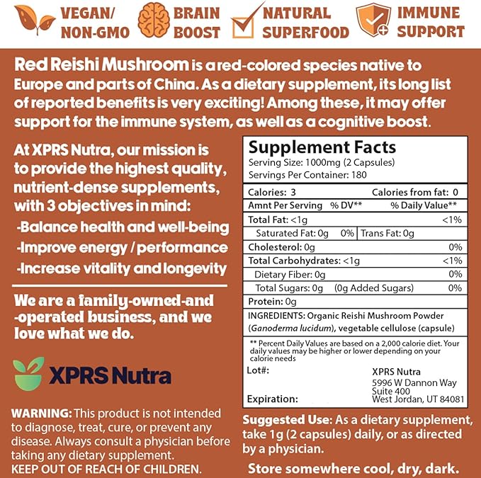 Reishi Mushroom Capsules - 360 Count Red Reishi Mushroom Capsules - 6 Month Supply Real Mushrooms Reishi Supplement Pills for Cognitive and Immune Boost - Mushroom Reishi Hongo Reishi Organico