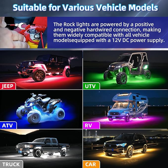 20Pods Multicolor RGB LED Rock Lights for Semi Trucks Pickup RV Jeep Golf Cart Offroad, Segmented Waterproof Underglow Light Kit Neon with APP/RF Remote Control, Music Mode 12V Fender Lights