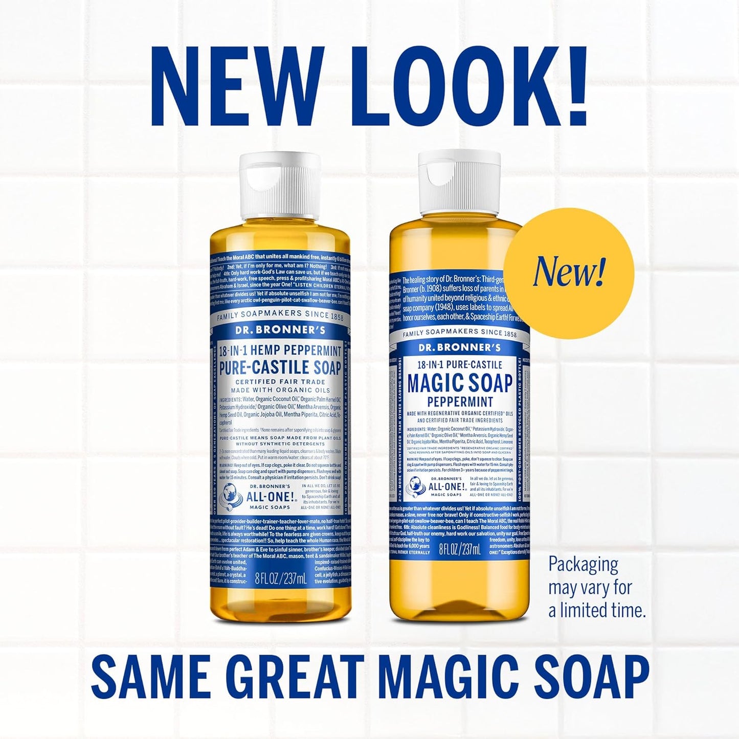 Dr. Bronner's Peppermint Pure-Castile Liquid Soap | 16 Oz | 2-Pack | Vegan & Organic