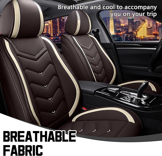 CTDS Car Seat Covers for Hyundai Kona 2018-2026, Stylish Sport Seat Cover, Premium Nappa Leather Car Seat Cover. Automobile Seat Covers Sets.(Standard 2 Seats/Coffee Color)