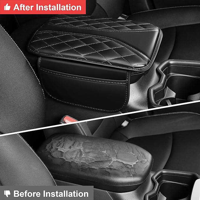 Car Center Console Cover Fit for Jeep Wrangler - Leather Armrest Covers with 2 Storage Pockets(Black)