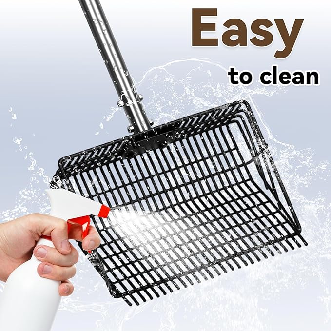 2 in 1 Chicken Poop Scooper Rake , 2 Rakes and 4 Sections Adjustable Stainless Steel Handle 37.4 - 68.9 Inch, Litter Scoop Chicken Coop Scoop for Animal Farm and Poultry Habitats with Gloves