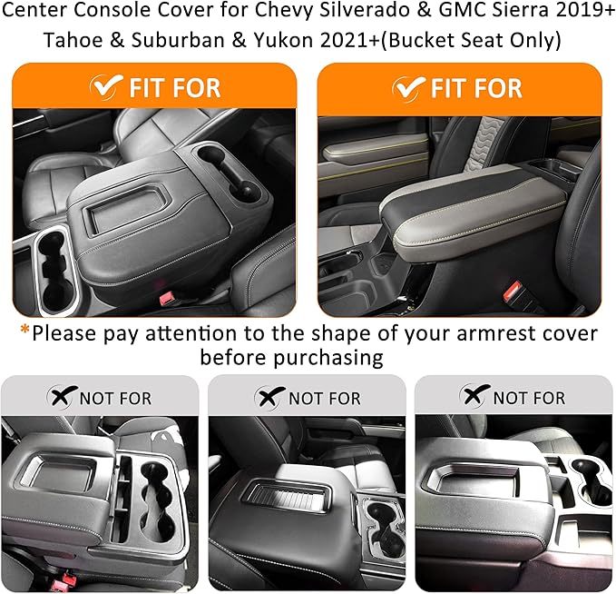 Center Console Cover for Chevy Silverado/GMC Sierra Accessories 2019-2026, Tahoe & Suburban & Yukon 2021-2026 Armrest Cover Middle Console Leather Protector Pad (Bucket Seat Consoles)(Red Stitches)