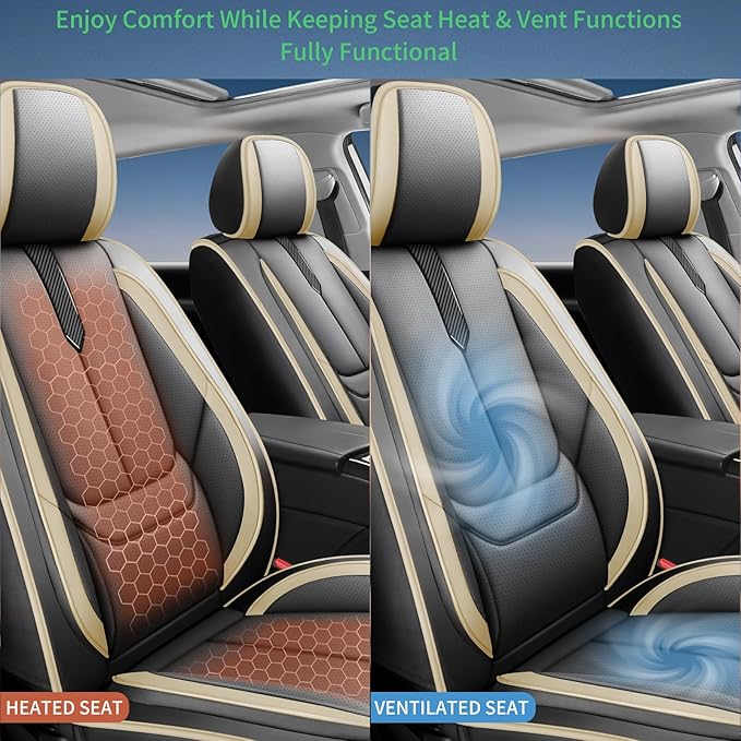 Fit Avalon Car Seat Covers for Toyota Avalon 2001-2024 2025 2026 -Upgraded Premium Waterproof & Breathable Leather,Airbag Compatible,All-Weather Seat Cushion Protector,Full Set,Black-Beige