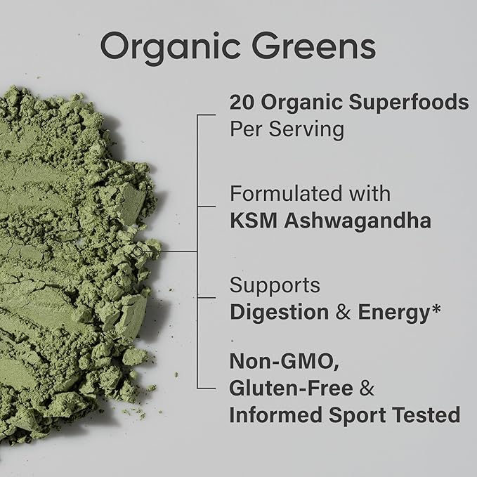 Sports Research® Organic Greens Superfood Powder w/Spirulina & Chlorella, Adaptogens, Enzymes, Probiotics & 8 VIT Bs for Gut & Mood Support* - Vegan, Sugar-Free & Low-Cal Original 30 Servings
