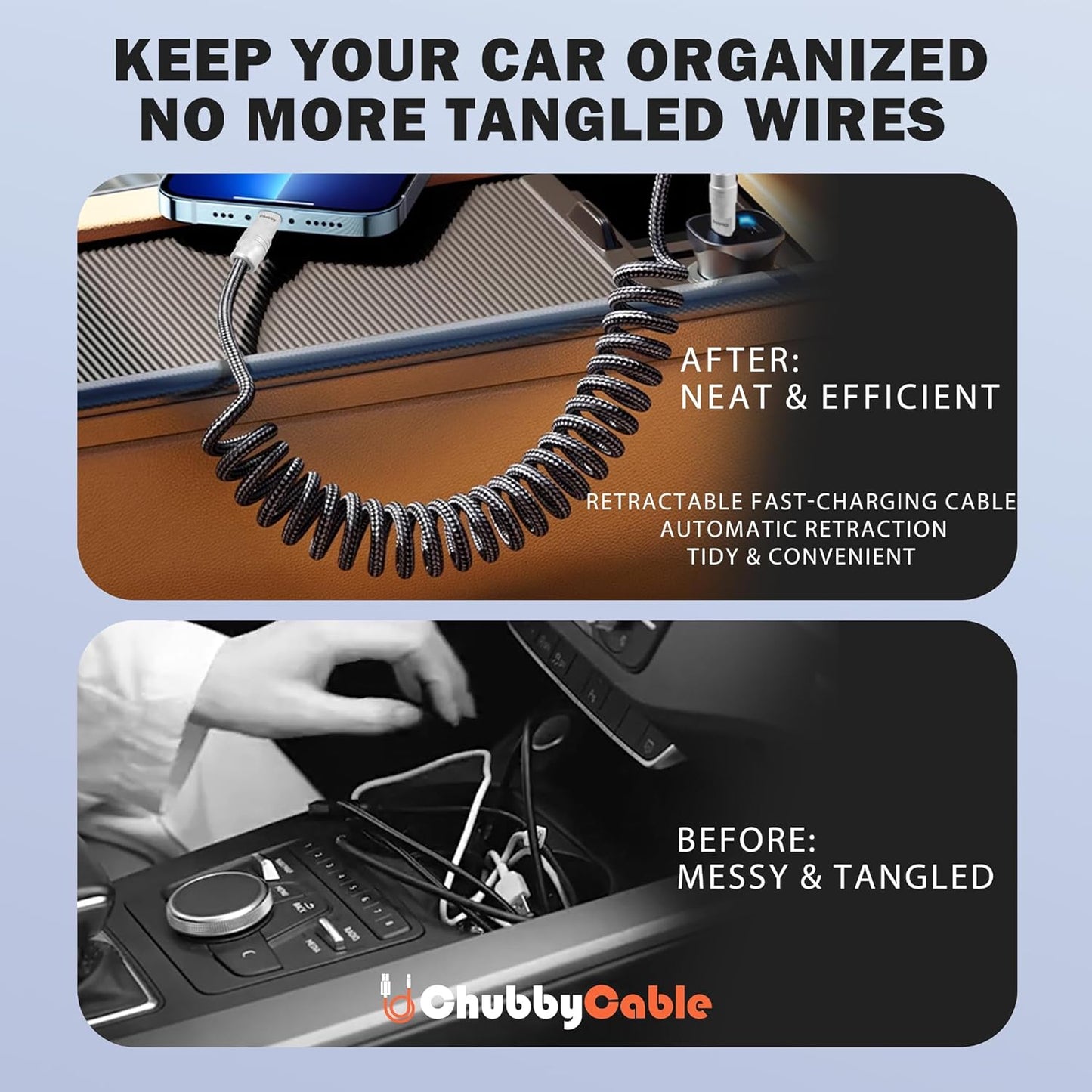 chubbycable Curly Chubby - Retractable Fast Charging Cable 240W Coiled Charger Cord for Car Durable USB-C Cable for Phones, Tablets and More, Green+Green, Type-C to Type-C, 1.3FT-2.3FT
