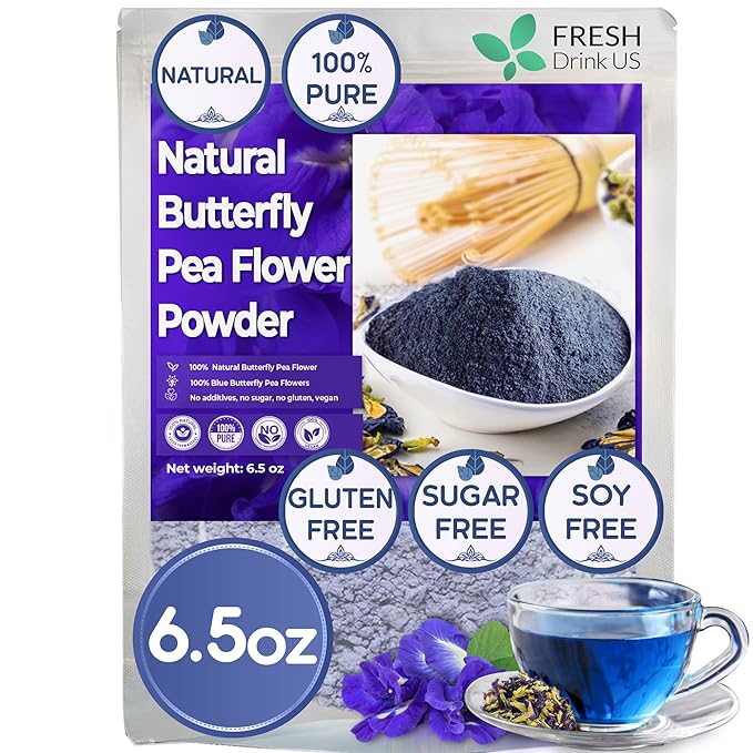 FRESHDRINKUS 6.5oz Butterfly Pea Flower Powder, 100% Natural and Pure, No Additives, No Gluten, No Sugar, Vegan