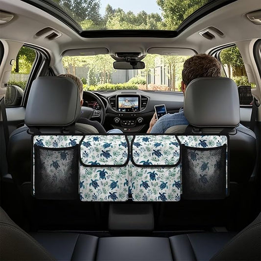 Sea Turtle Flowers Car Trunk Organizer, Hanging Capacity Storage Bag Car Back Seat Storage Bag Auto Interior Accessories for SUVs MPV Sedans Trucks Jeeps