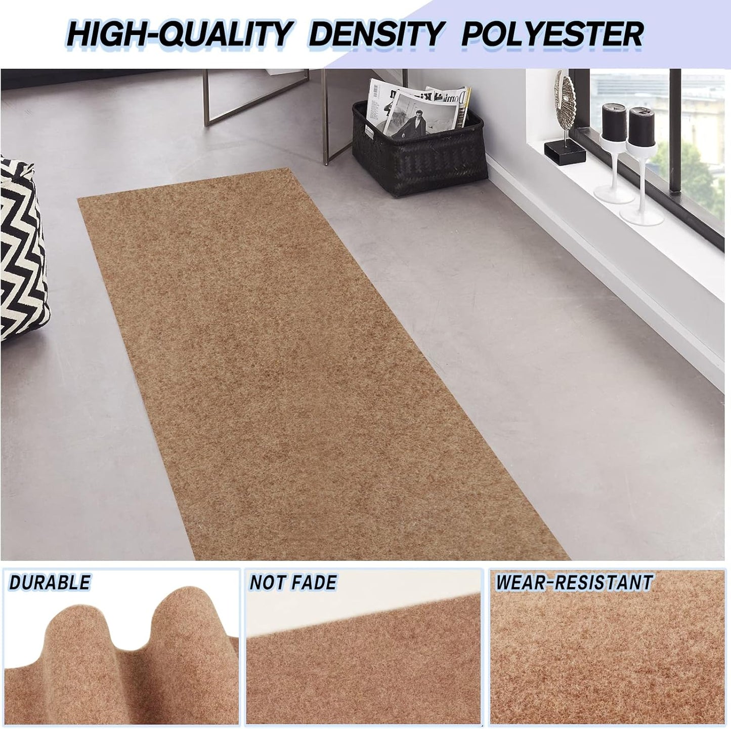 Custom Size Backed Non-Slip Area Rugs Runner, Easy Clean, Waterproof Runner Rugs for Hallway Entryway, Kitchen, Laundry, 3FT x 9FT, Beige