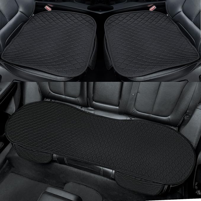 Linen Car Seat Covers, Black Back Seat Cover for Cars Include 1 Pair Front Car Seat Cover Protectors with Breathable Linen and Non-Slip Bottom Universal Fits SUVs,Cars,Sedans (Black)