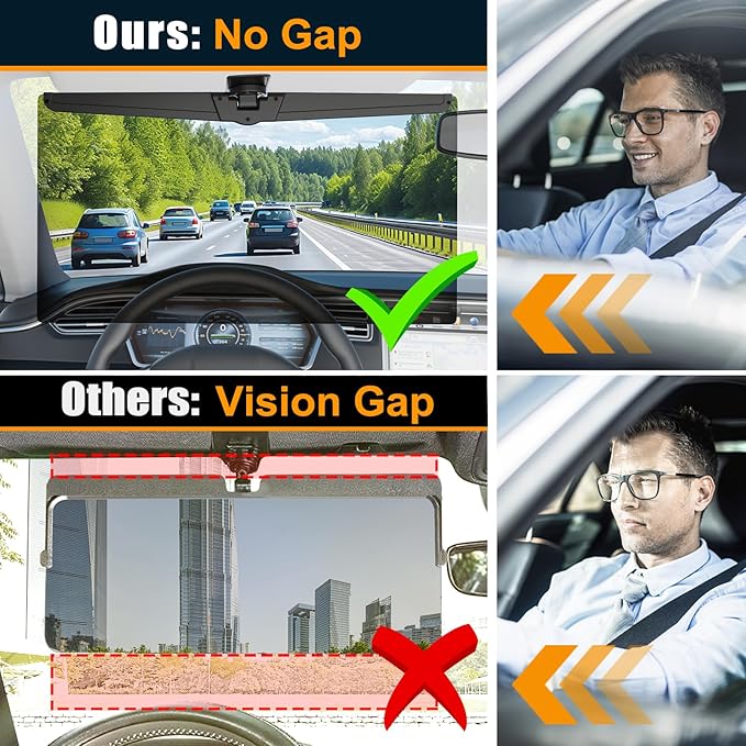 Veharvim Sun Visor Extender for Cars, Polarized Car Visor Extender Sun Blocker UV400, Adjustable Visor Extension, Clip on Sun Visor for Car, Universal, Glare, UV Protector (Large(2 Pack))